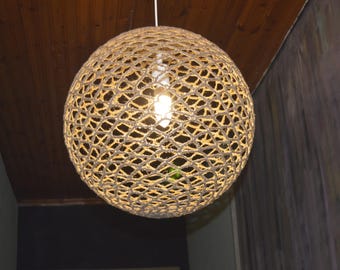 Hemp Crochet Globe Pendant Lamp: Artisan Hanging Light (20 inch/50cm)