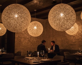 Restaurant Pendant Lighting, Large Globe Chandelier, Boutique Hotel Lighting, Modern Yarn Pendant Lamp, Cluster Ceiling Lights