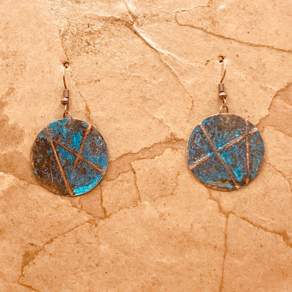 Blue Patina Copper Earrings