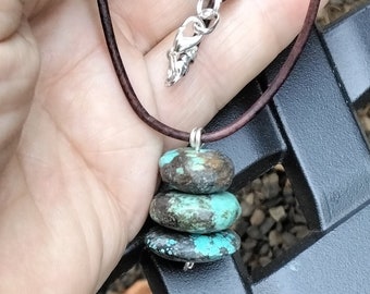 Rustic Nevada Turquoise Necklace, Leather Cord, Handmade