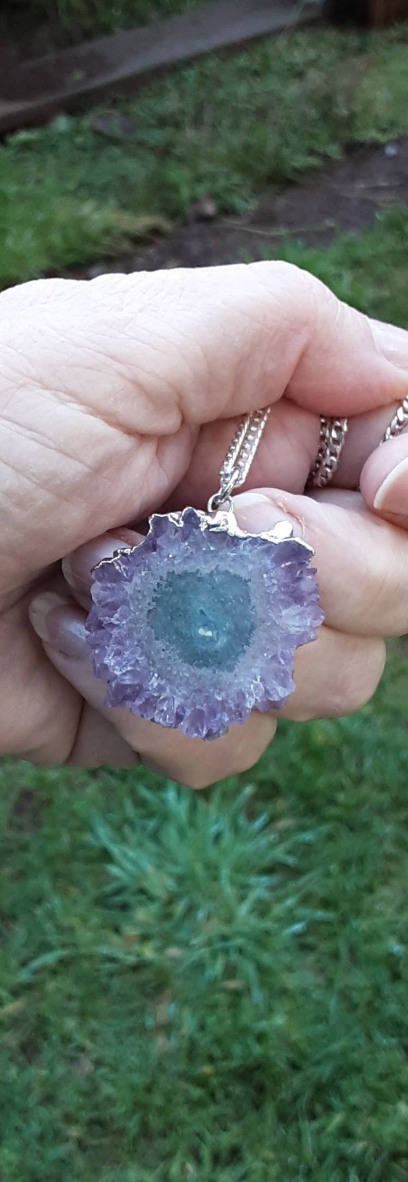 Amethyst Crystal Stalactites slice pendant