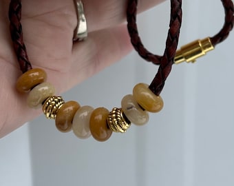 JADE and LEATHER CHOKER  style necklace
