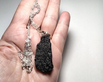 Tektite Necklace, Natural Silver Pendant, Meteorite Jewelry