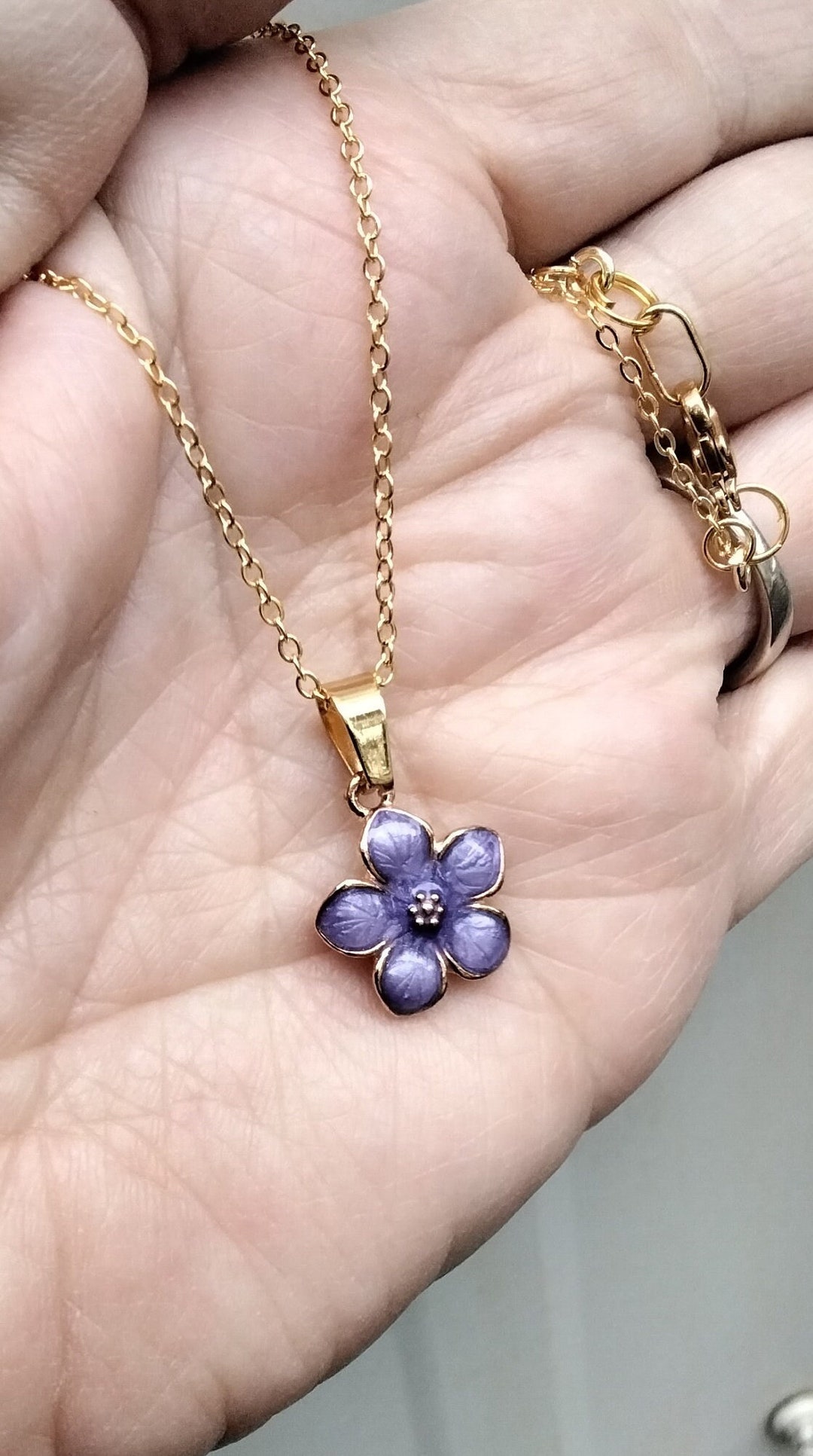 Flower Sparkle Black Purple Pendant Necklace