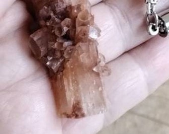 Handmade Aragonite Pendant Necklace, Silver Bail, Morocco Stone