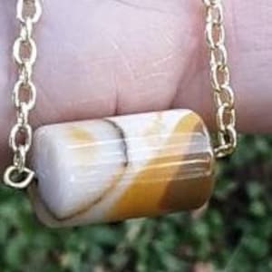 Handmade Mookaite Necklace, Cream, Yellow, Brown Stone, Gold Chain