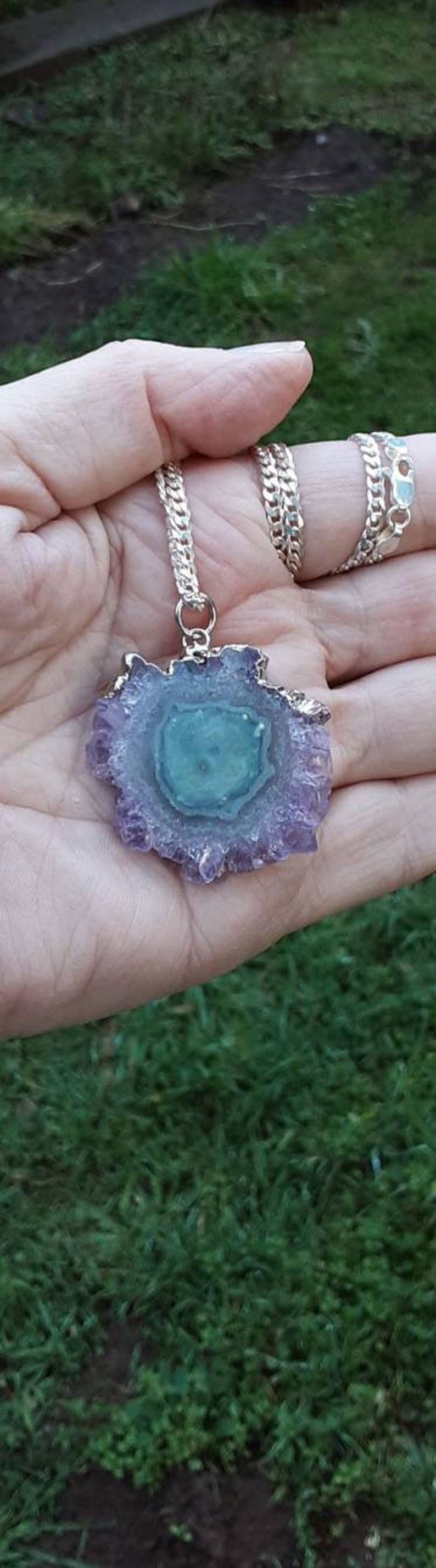 Amethyst Crystal Stalactites slice pendant