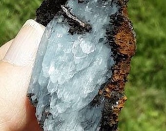 BLUE BARITE SPECIMEN With limonite and manganese oxide