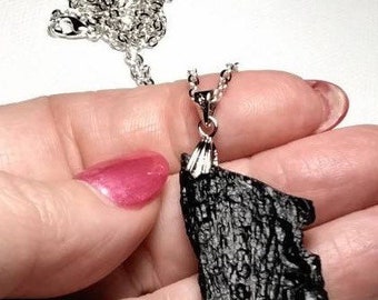 Tektite Necklace - Natural Stone, Silver Chain