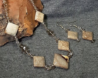 FOSSIL CORAL NECKLACE and earrings  set