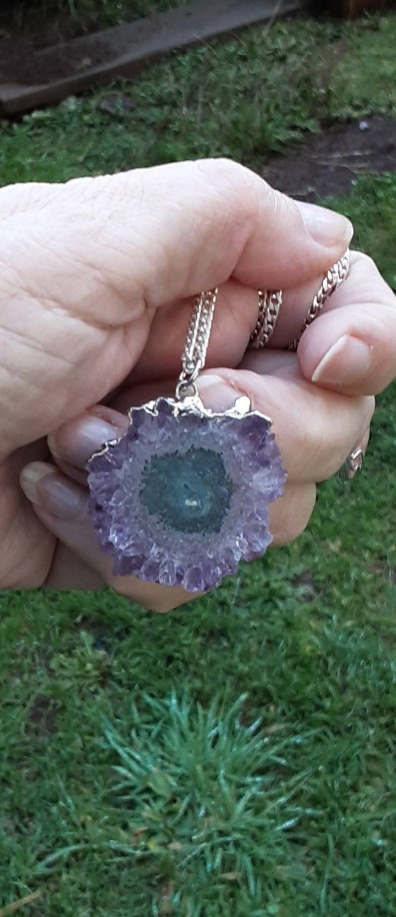 Amethyst Crystal Stalactites slice pendant