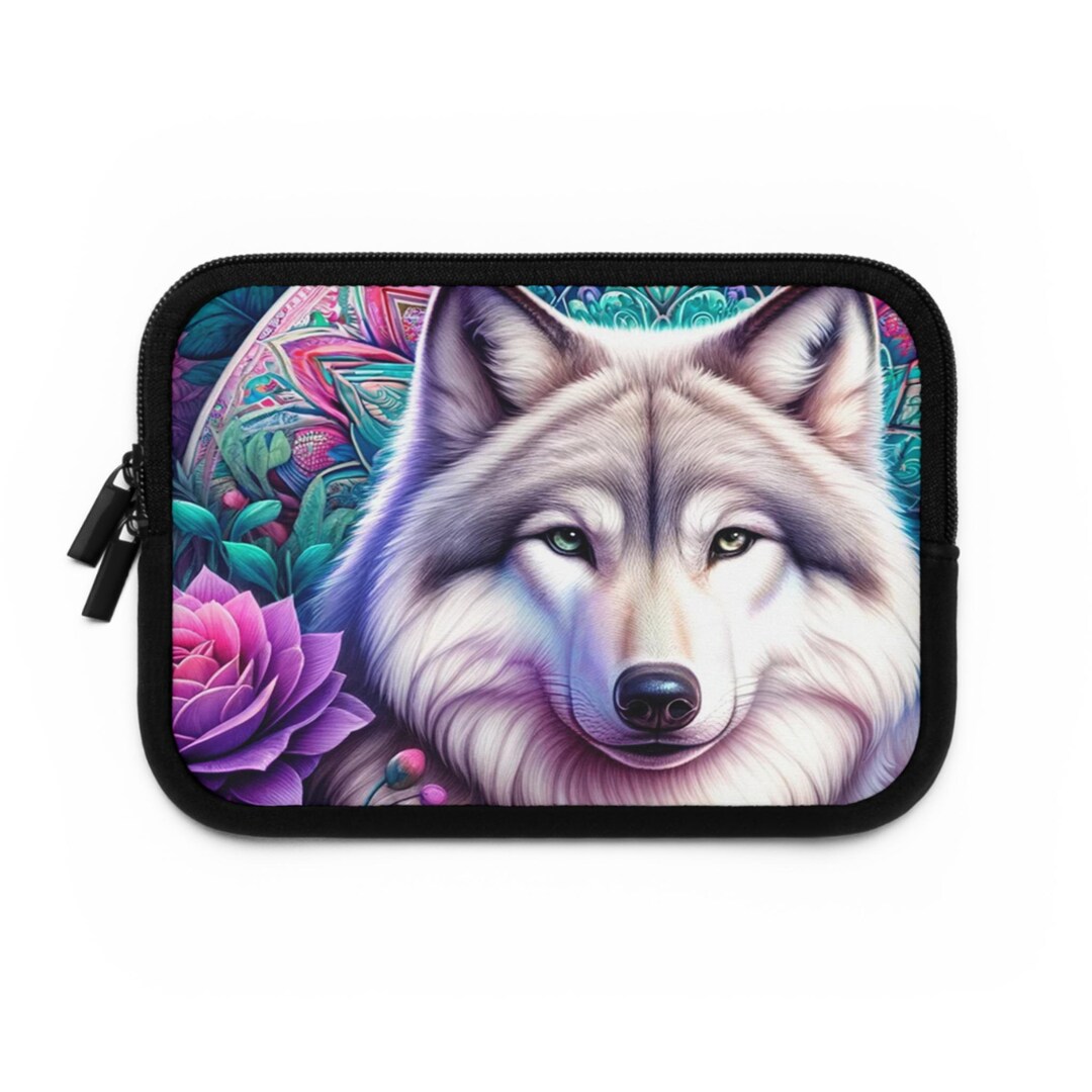 Mandala Wolf Laptop Sleeve, Tribal Animal Design Tech Case, Boho ...