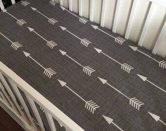 ON SALE! Charcoal Grey Woodland Arrows Cot / Crib Fitted Sheet