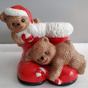 1988 House of Lloyd Christmas Decoration- Santa Boots with Bear Cubs