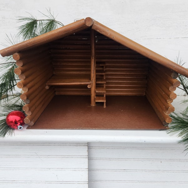 Extra Large Rustic - Farmhouse - Log Cabin Construction Christmas Nativity Stable or Barn -Vintage - Extremely Sturdy -