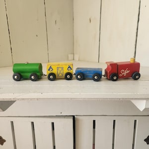 Vintage 1950&#39;s Sifo Train Set - Three Colorful Cars and Engine - Worn Paint and Expected Wear for Age