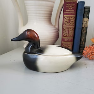 Vintage White and Black Ceramic Duck - Two Pieces - Excellent Vintage Condition