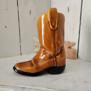 Vintage Ceramic Cowboy Western  Boot Planter / Vase - Golden Brown and Black - Excellent Condition Farmhouse, Country and Western Decor