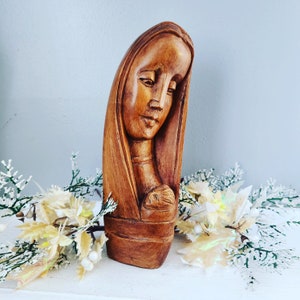 Hand Carved Statue of Blessed Mother and Baby Jesus - Made from one piece of wood - 10 Inches Tall