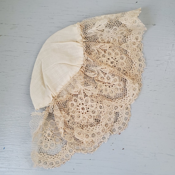Antique Bun Cover / Cap / Baby Bonnet - off White Linen and 
