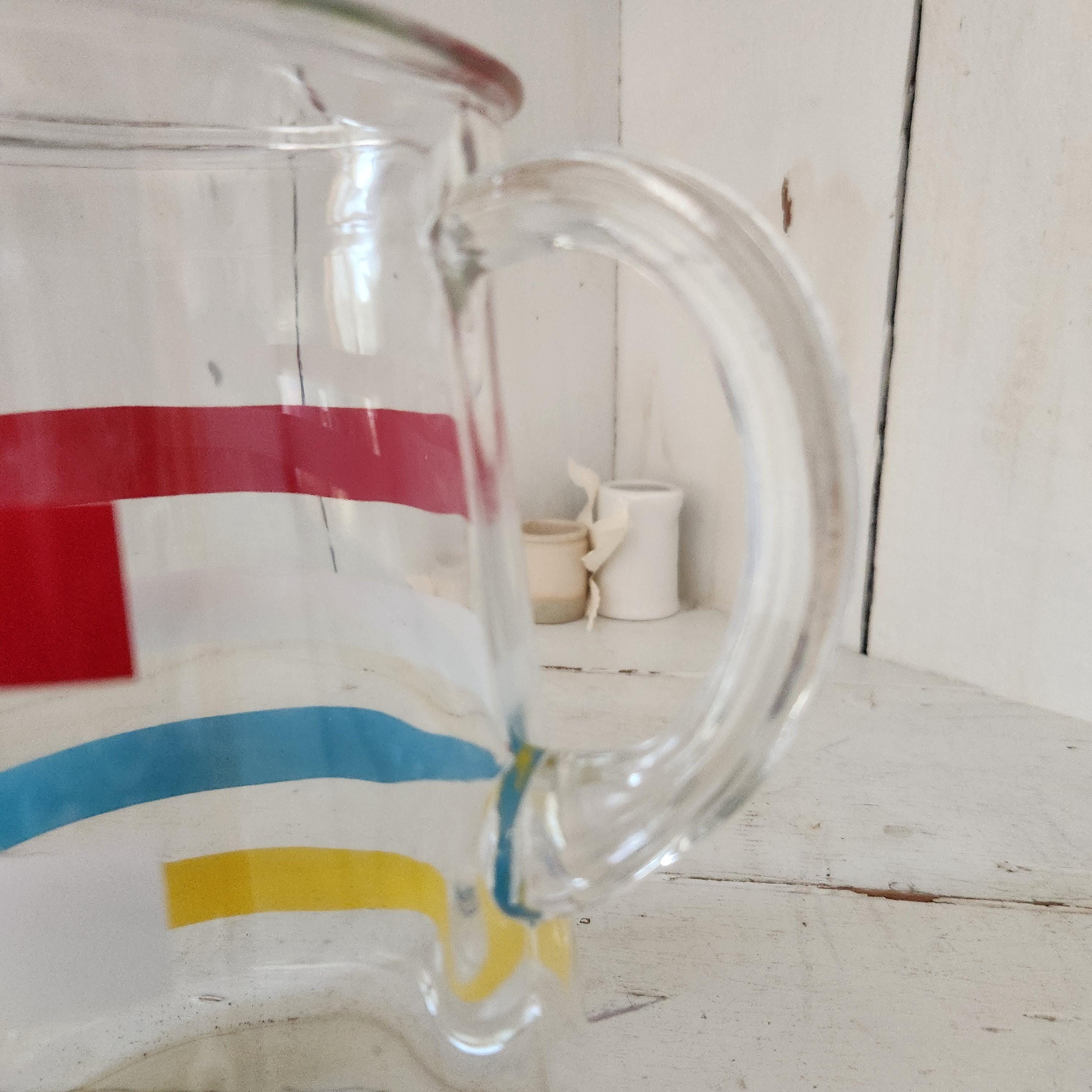 Color Pitcher Vintage Clear Glass Pitcher With Bold Primary Color Stripes - Etsy