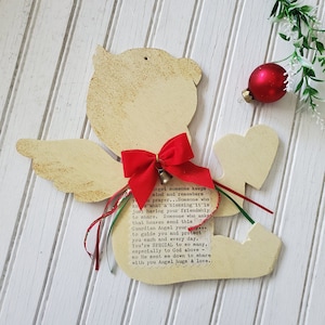 Vintage Handmade Angle Ornament - Friendship Sentiment is Type Written - Large Size Measuring 10&quot; long -