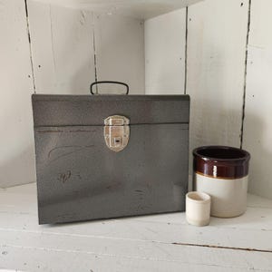 Vintage Metal File Box with Key - USA Excelsior - Divided Interior - Very Clean Interior - Gray Industrial