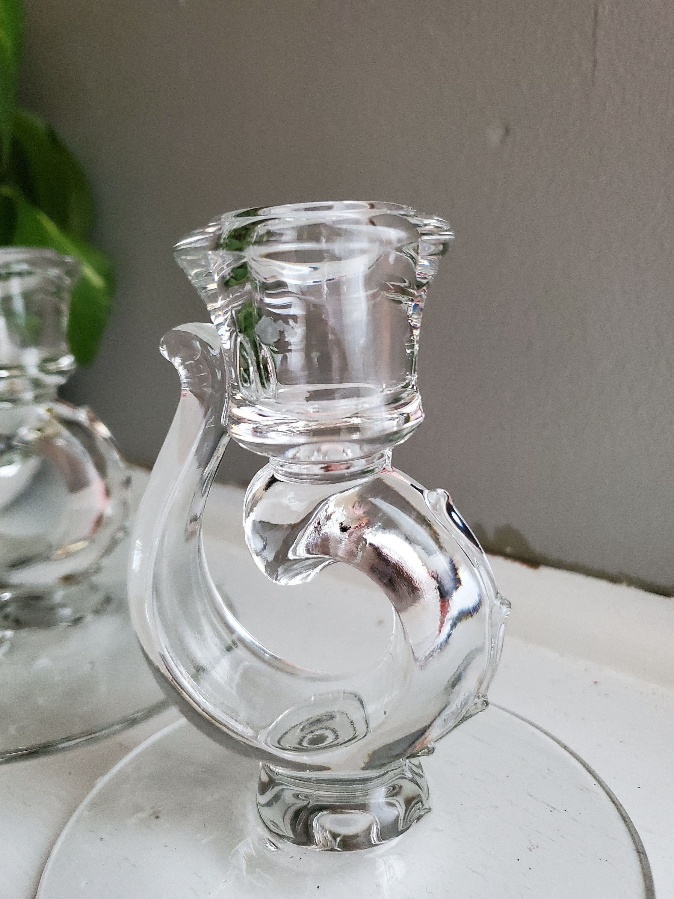 White Depression Glass Candel Holder Vintage Depression Glass Candle Holders - Two Sets Available - Clear