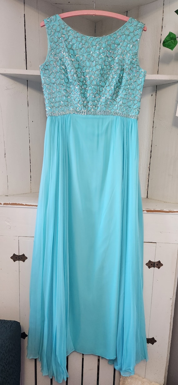 Vintage 1970s Mike Benet Formal Gown - Icy Blue a… - image 2