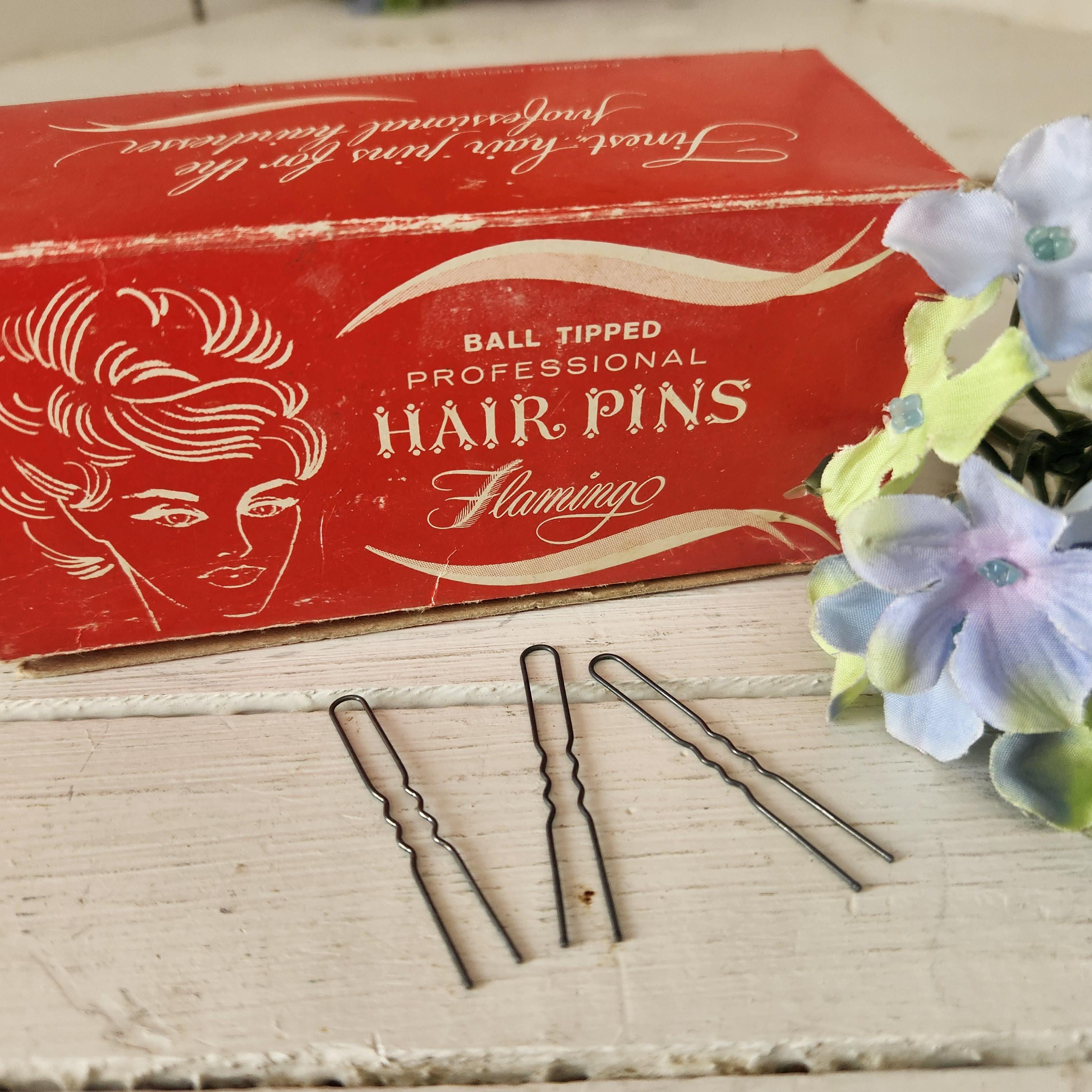 Vintage Box of Flamingo Ball Tipped Hair Pins - Full Vintage 