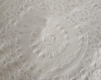 Vintage White Matelasse Bedspread with Fringe - Queen Size