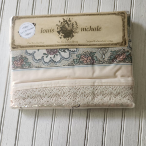 Vintage 1980s New Old Stock Louis Nicole Victorian Style One Twin Flat Sheet