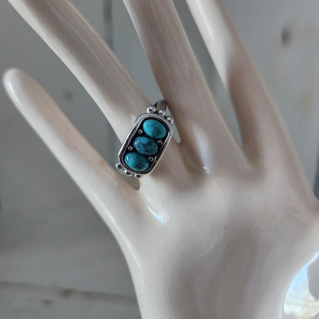 Vintage 1970s Avon Faux Silver and Turquoise Ring -three Stone ...