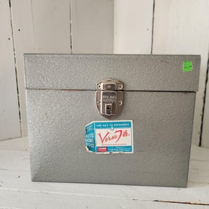Vintage Metal File Box Versa File  - US Excelsior - Very Clean Interior - Gray Industrial - Farmhouse or Industrial Decor- Original Sticker