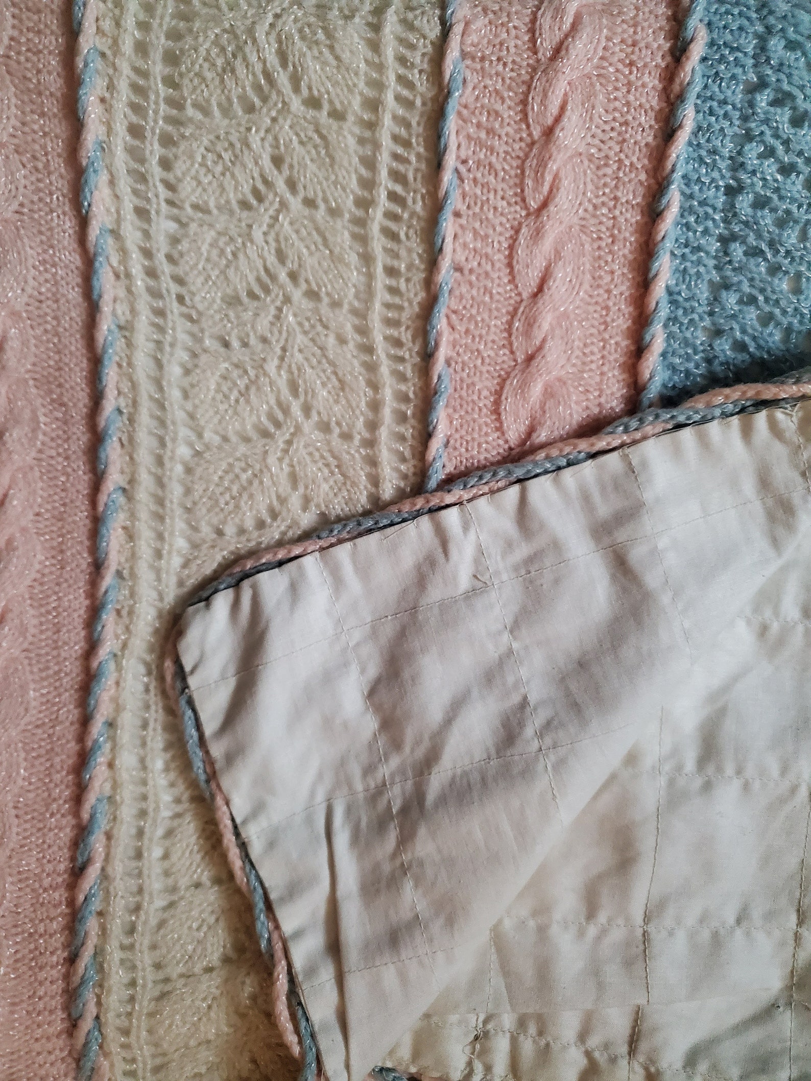 Vintage Pink and Blue Baby Blanket With Beige Colored Cotton Etsy