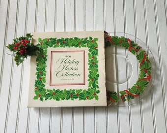 1981 Avon Holiday Hostess Platter and Original Box - Clear Glass with Holly Berry Design