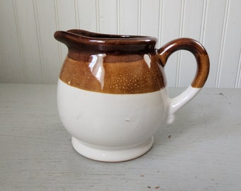 Two Tone Brown and Beige Retro Creamer / Small Pitcher Marked Tawain ROC - Stands 4" Tall