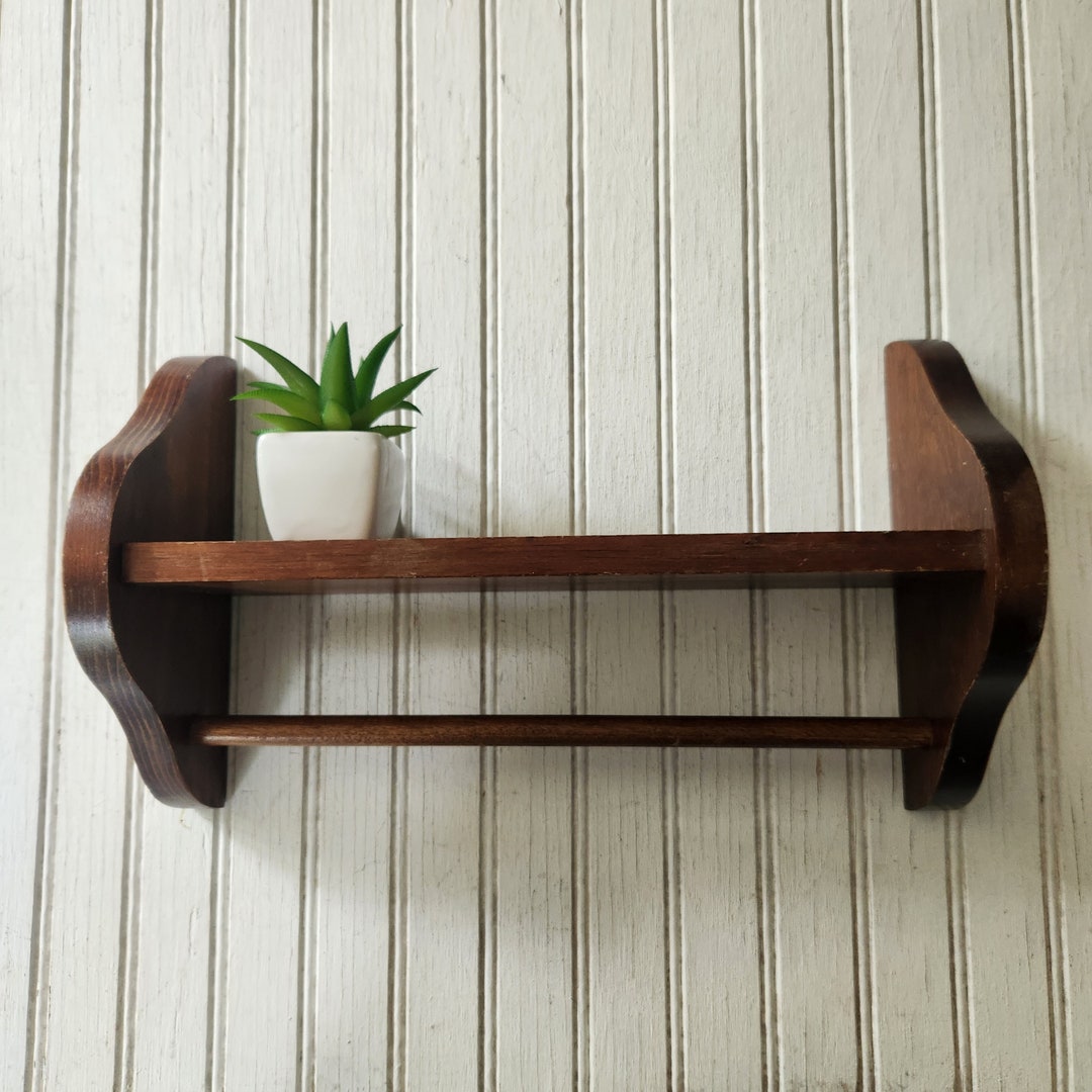 Vintage Wood Wall Shelf With Rod for Hanging Lots of Scratches Mid ...