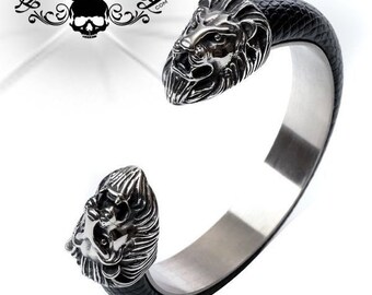 Lion Heart' Leather Lion Bangle Bracelet (#bangle006)