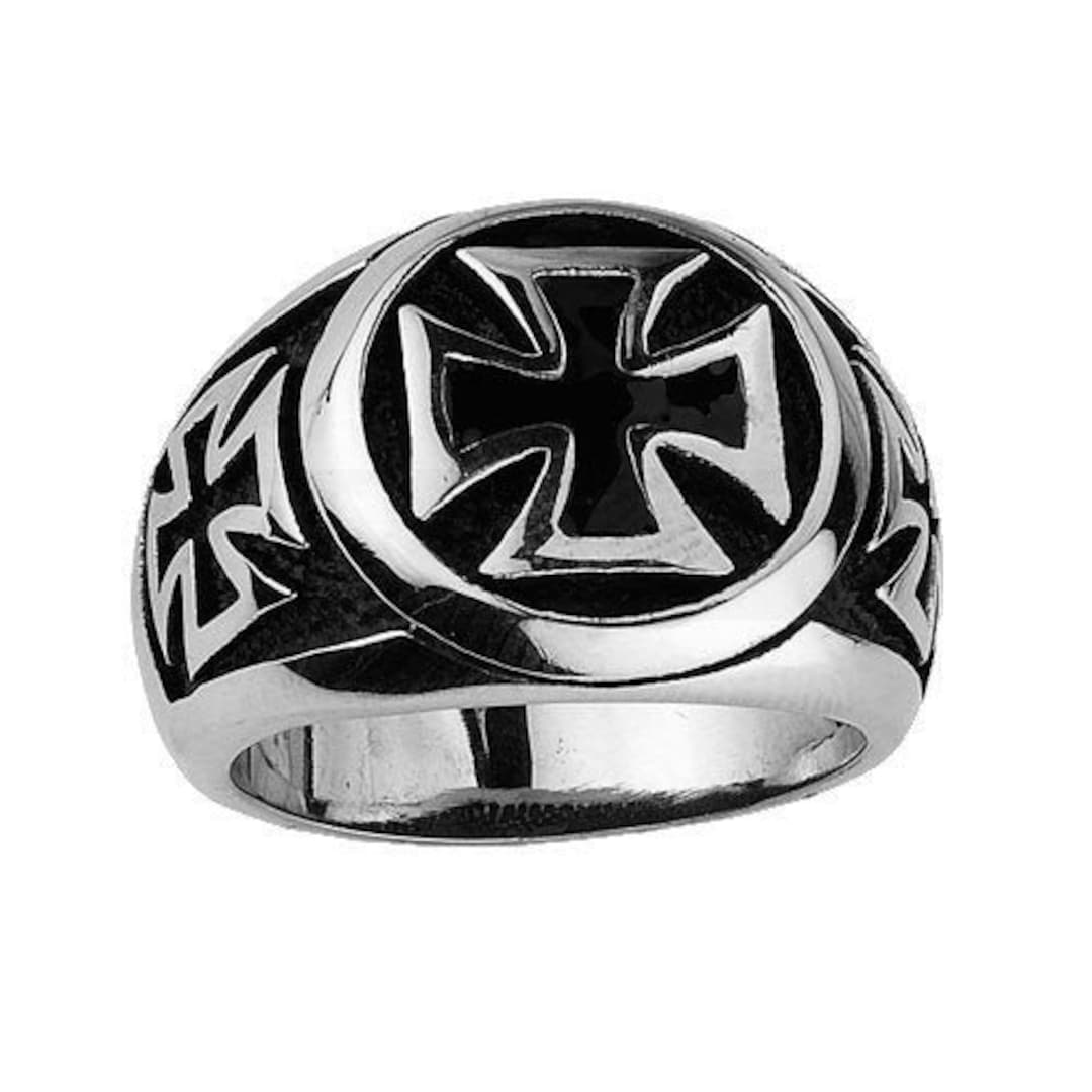 Stainless Steel Iron Cross Ring With Small Iron Crosses on the Sides ...