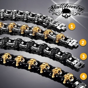It&#39;s Only Rock &#39;n Roll - Big, Bold & Thick Stainless Steel Skulls Bracelet (4 colors to choose from)