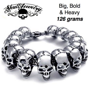 Go Your Own Way&#39; Big, Bold & Thick Stainless Steel Skulls Bracelet (multiple lengths)