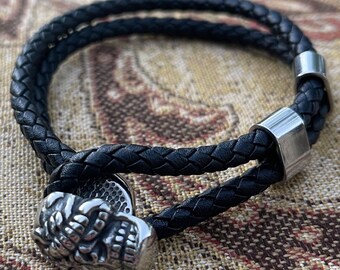Scorpion Skull Face' Leather/steel Bracelet (#c307) - Etsy
