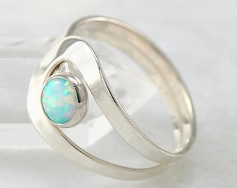 Opalring, blauer Opalring, Opal-Edelsteinring, Sterlingsilber-Steinring, handgemachter Sterlingsilber-Statementring, Oktober Geburtsstein