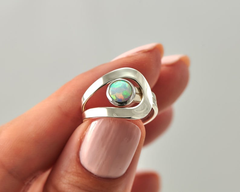 Sterling Silver Stone Ring October Birthstone Blue Opal Ring Opal Ring Opal Gemstone Ring Handmade Sterling Silver Statement Ring