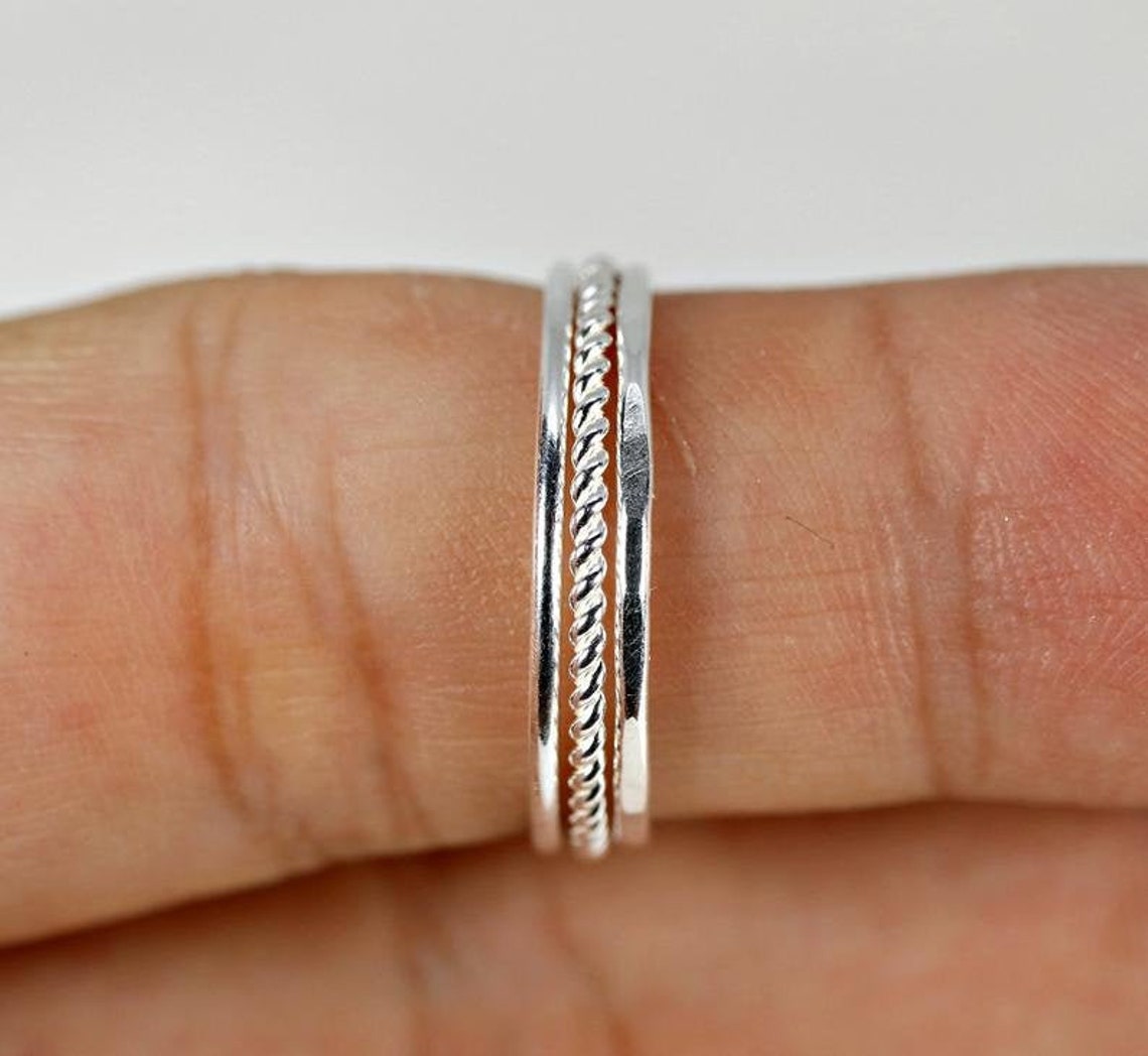 Sterling Silver Dainty Ring Silver Stacking Ring Set Etsy