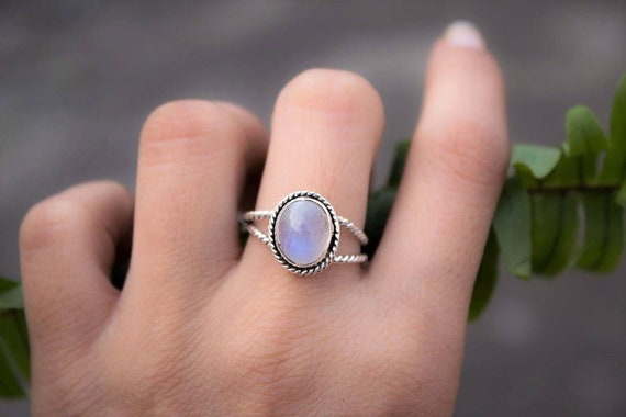 Moonstone Ring Moonstone Ring Sterling Silver Ring Twisted Band