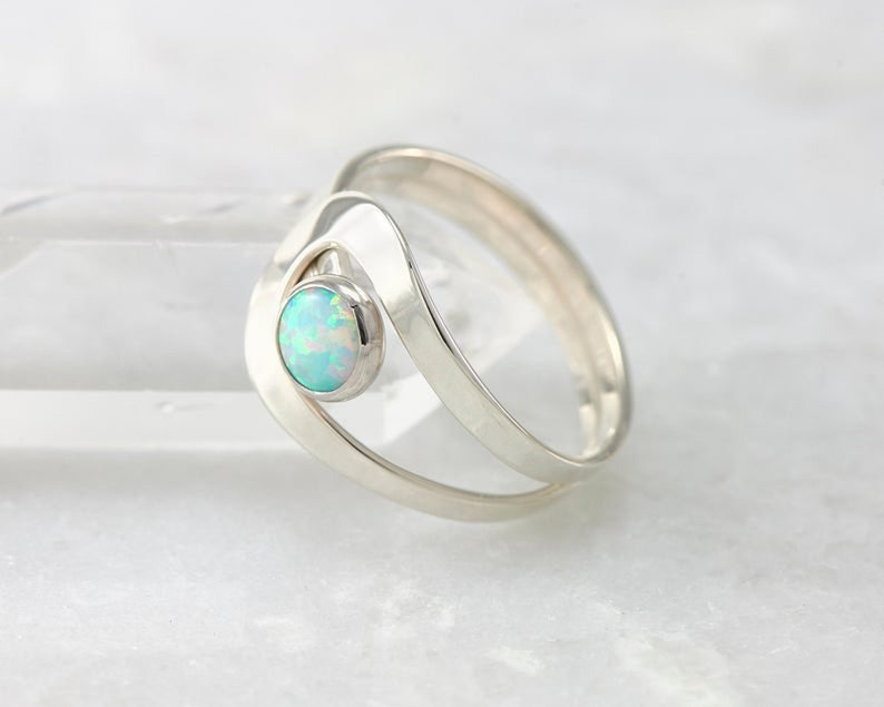Sterling Silver Stone Ring October Birthstone Blue Opal Ring Opal Ring Opal Gemstone Ring Handmade Sterling Silver Statement Ring