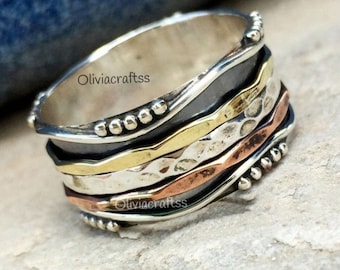 925 Sterling Silver Spinner Ring for Women, Worry Ring, Meditation Ring, Thumb Ring, Fidget Ring, Handmade Ring, Promise Rings, Gift For Her