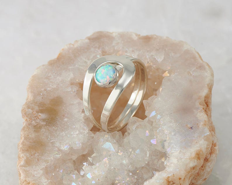 Sterling Silver Stone Ring October Birthstone Blue Opal Ring Opal Ring Opal Gemstone Ring Handmade Sterling Silver Statement Ring